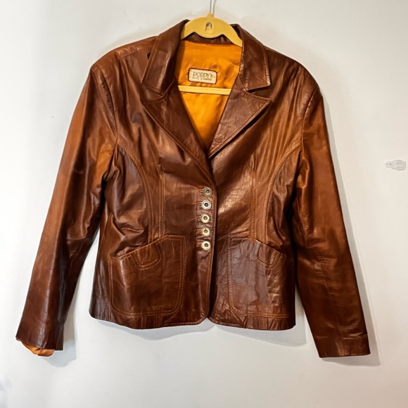 Vintage 1970’s Poppy’s Argetina Brown Rusty Colored Leather Jacket Sz Medium - Picture 13 of 15